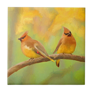 Cedar Waxwing Painting - Cute Original Dog Art Tile