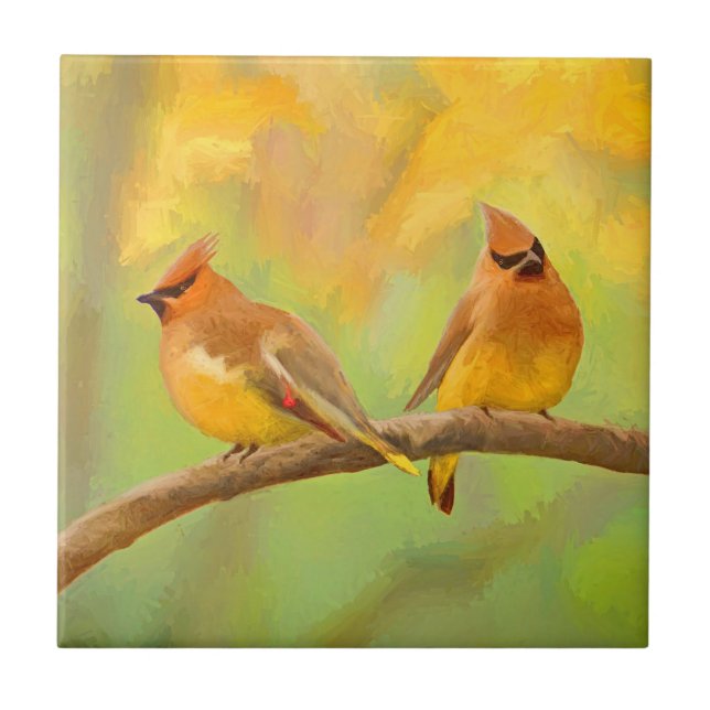 Cedar Waxwing Painting - Cute Original Dog Art Tile (Front)