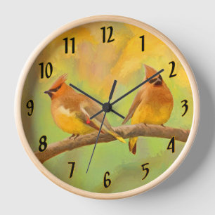 Cedar Waxwing Painting - Cute Original Wild Bird A Clock