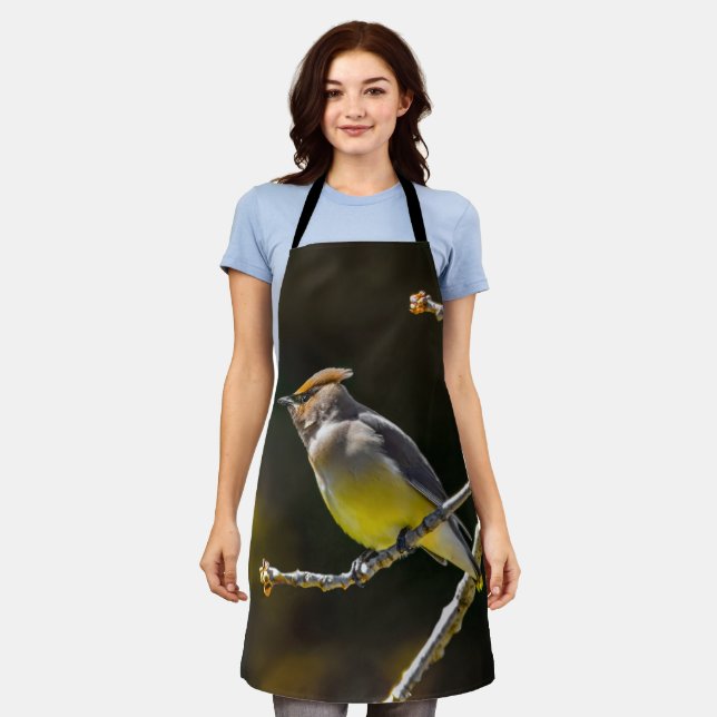 Cedar Waxwing Songbird Original Wild Bird Photo Apron (Worn)