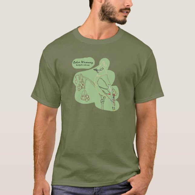 Cedar Waxwing Stencil- Fatigue Green- Full Front T-Shirt (Front)
