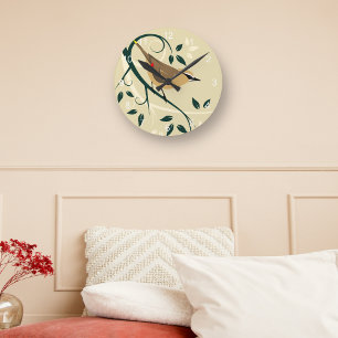 Cedar Waxwing Stylized Bird Art Design Round Clock