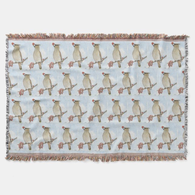 Cedar Waxwing Throw Blanket (Front)