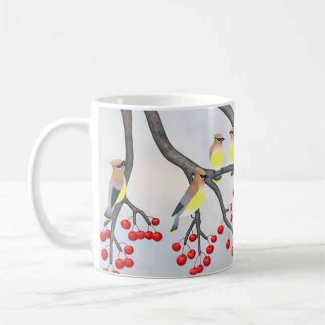 cedar waxwings and crabapples coffee mug (Left)
