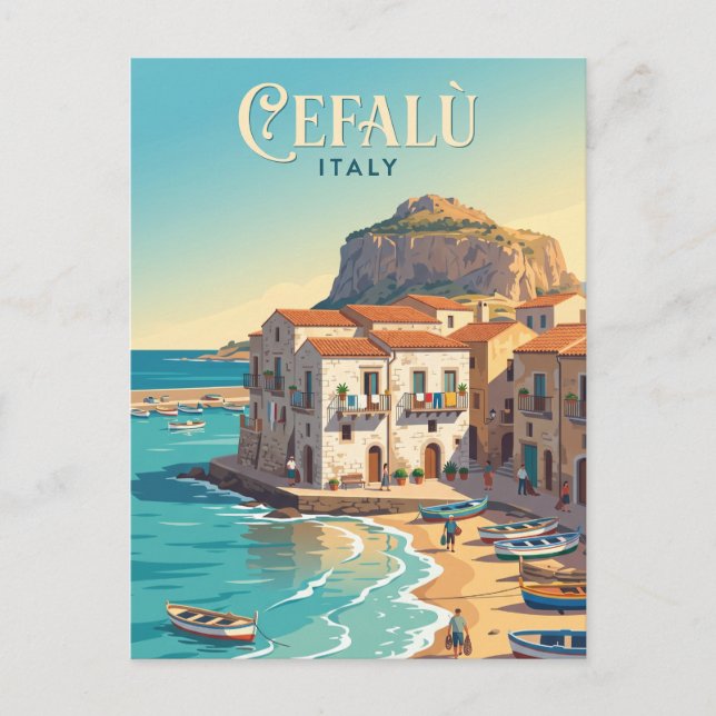 Cefalu Harbour Italy Postcard (Front)