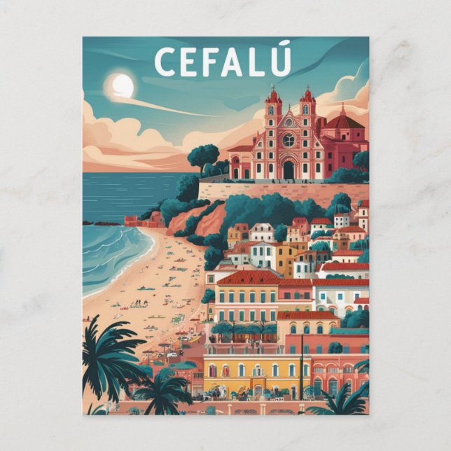 Cefalu, Sicily, Italy Beach Postcard (Front)
