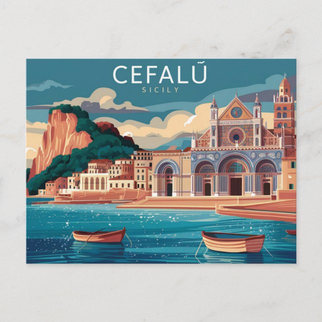 Cefalu, Sicily, Italy Seascape Postcard (Front)