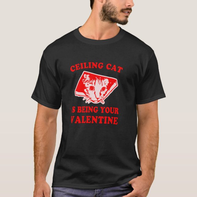 Ceiling Cat Is Being Your Valentine Funny T-Shirt (Front)