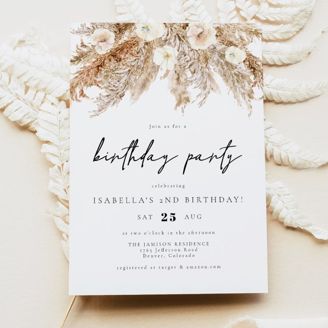 CEIRA Bohemian Desert Pampas Grass Birthday Party Invitation (Creator Uploaded)