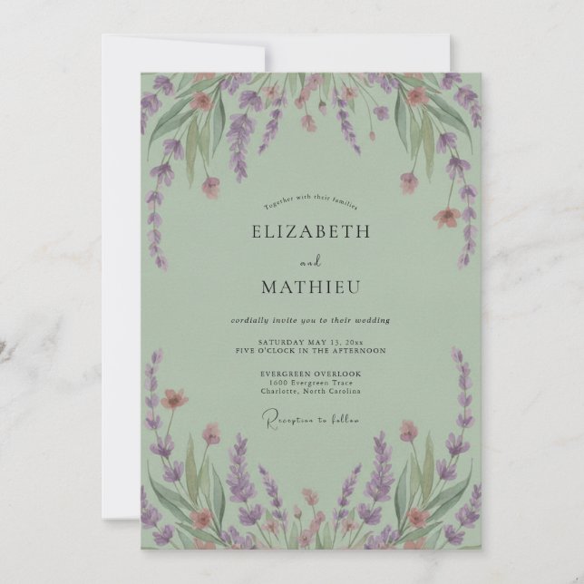Celadon Amethyst Wisteria Wedding Invitation (Front)