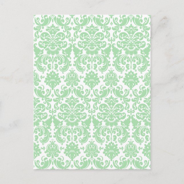 Celadon and White Elegant Damask Pattern Postcard (Front)