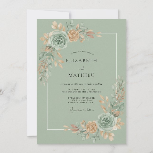 Celadon Aqua Blossom Wedding Invitation (Front)