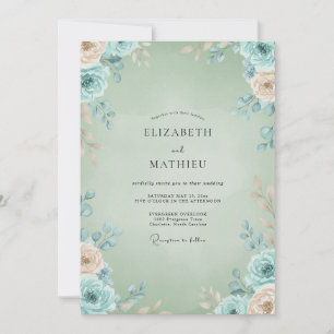 Celadon Aqua Petal Wedding Invitation