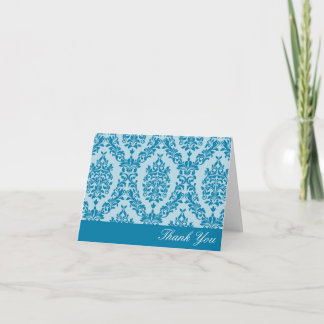 Celadon Blue Damask Thank You Card