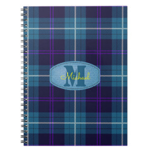 Celadon Blue Plaid Tartan Jeans Monogram Script Notebook
