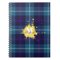 Celadon Blue Plaid Tartan Yellow Splash Monogram