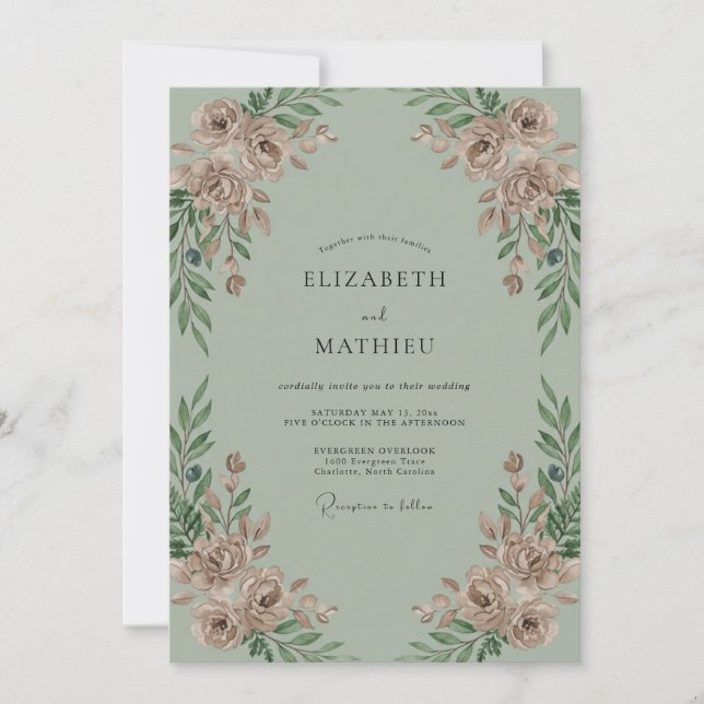 Celadon Blush Peony Wedding Invitation (Front)