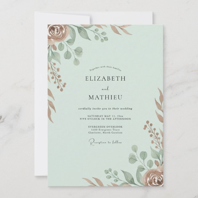 Celadon Copper Foliage Eucalyptus Wedding Invitation (Front)
