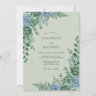 Celadon Cornflower Foliage Eucalyptus Wedding Invitation