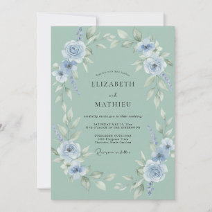 Celadon Cornflower Wreath Wedding Invitation