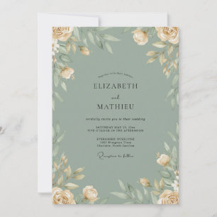 Celadon Cream Leafy Wedding Invitation