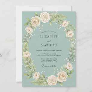 Celadon Cream Rose Wedding Invitation