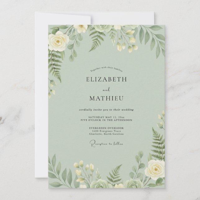 Celadon Fern Leafy Wedding Invitation (Front)