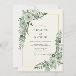 Celadon Foliage Watercolor Wedding Invitation