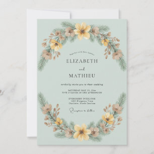 Celadon Gold Wreath Wedding Invitation