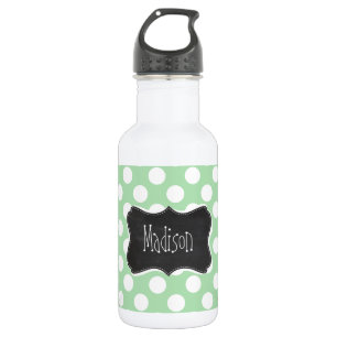 Celadon Green Polka Dots; Chalkboard look 532 Ml Water Bottle