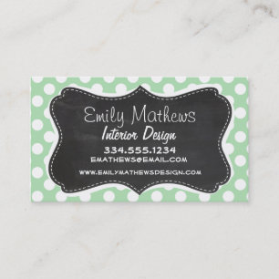 Celadon Green Polka Dots; Chalkboard look Business Card