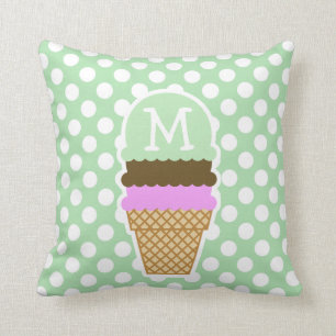 Celadon Green Polka Dots; Ice Cream Cone Cushion