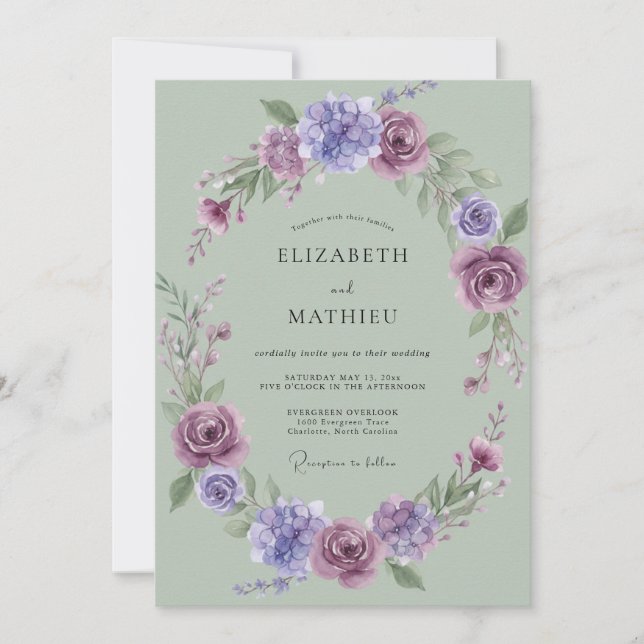 Celadon Lavender Peony Wedding Invitation (Front)