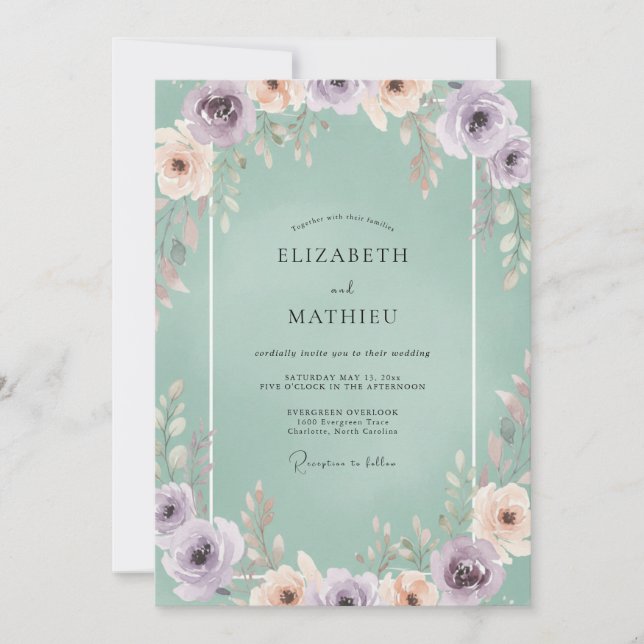 Celadon Lilac Mauve Peony Wedding Invitation (Front)