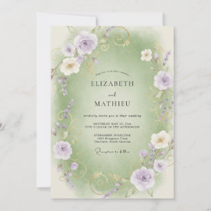 Celadon Lilac Ranunculus Eucalyptus Wedding Invitation