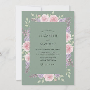 Celadon Lilac Rose Wedding Invitation
