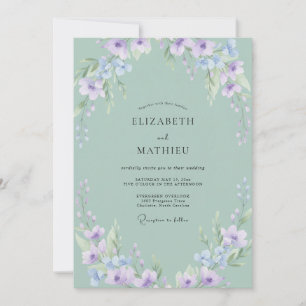 Celadon Lilac Wildflower Wedding Invitation