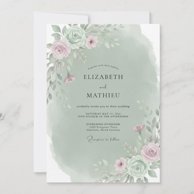Celadon Mauve Bouquet Eucalyptus Wedding Invitation (Front)