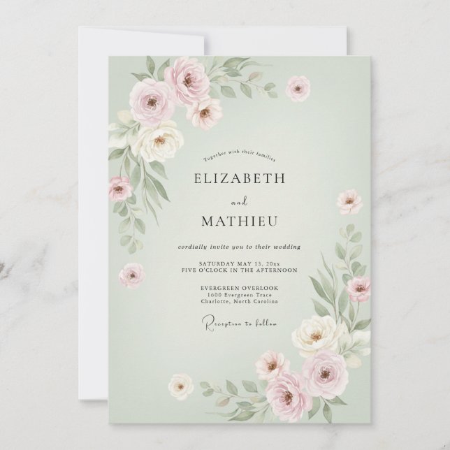 Celadon Mauve Painted Wedding Invitation (Front)
