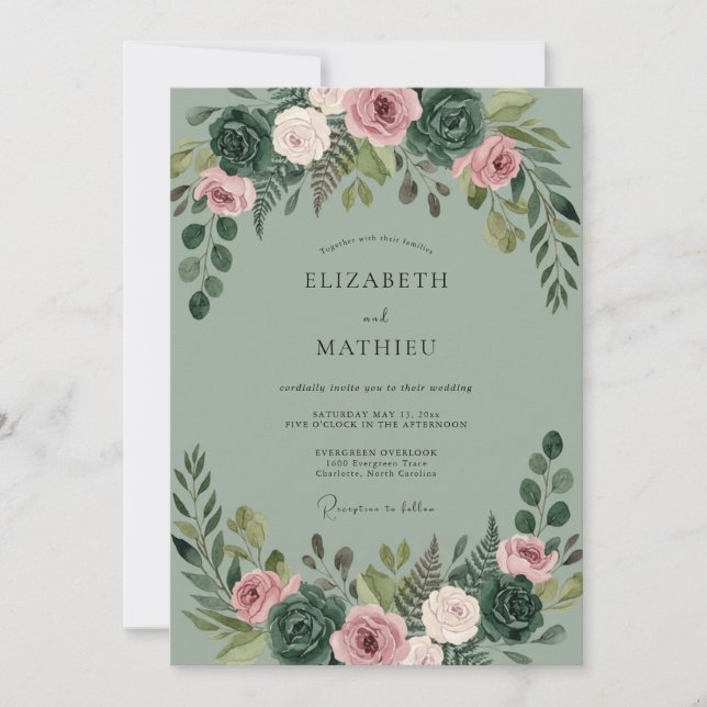 Celadon Mauve Succulent Eucalyptus Wedding Invitation (Front)