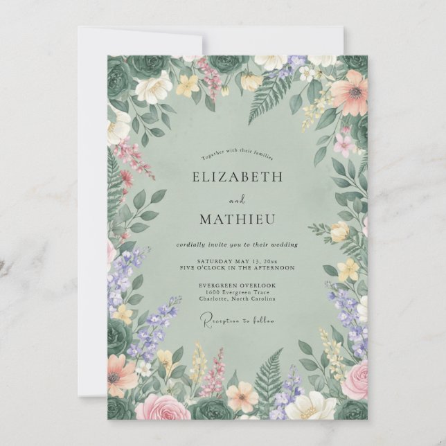 Celadon Meadow Wildflower Wedding Invitation (Front)