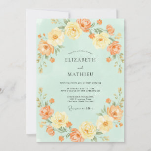 Celadon Orange Ranunculus Eucalyptus Wedding Invitation
