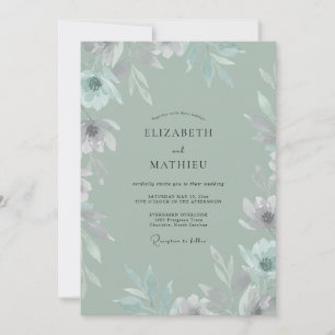 Celadon Painted Leaf Wedding Invitation