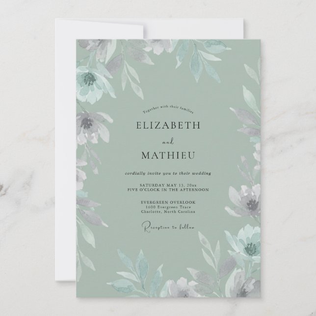 Celadon Painted Leaf Wedding Invitation (Front)