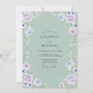 Celadon Periwinkle Rose Wedding Invitation