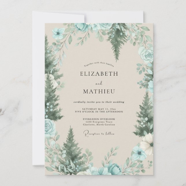 Celadon Pine Woodland Eucalyptus Wedding Invitation (Front)