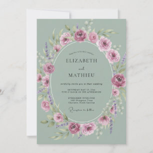 Celadon Soft Mauve Peony Wedding Invitation