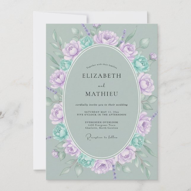 Celadon Violet Bouquet Eucalyptus Wedding Invitation (Front)