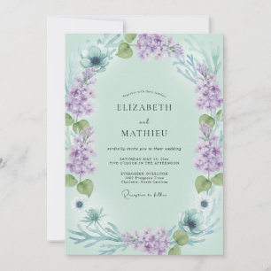 Celadon Violet Wreath Wedding Invitation