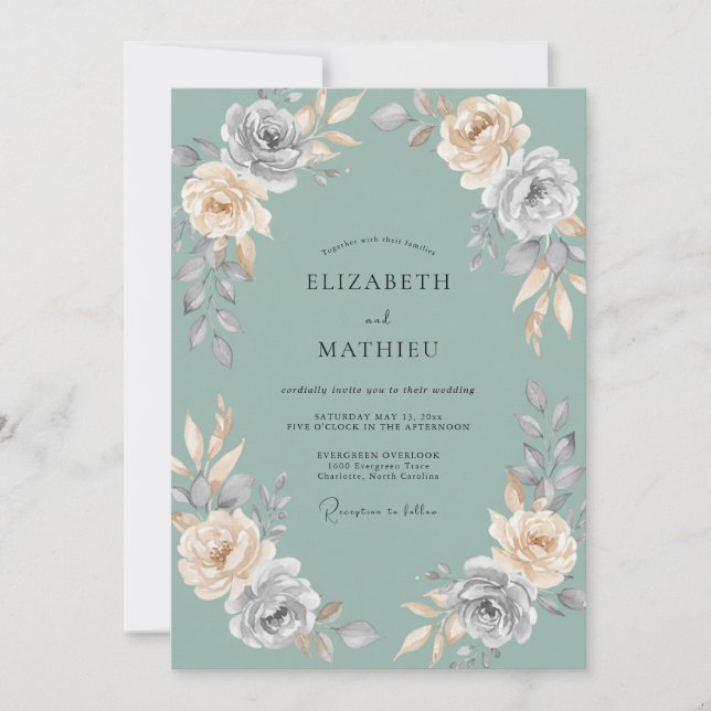 Celadon Warm Champagne Petal Wedding Invitation (Front)